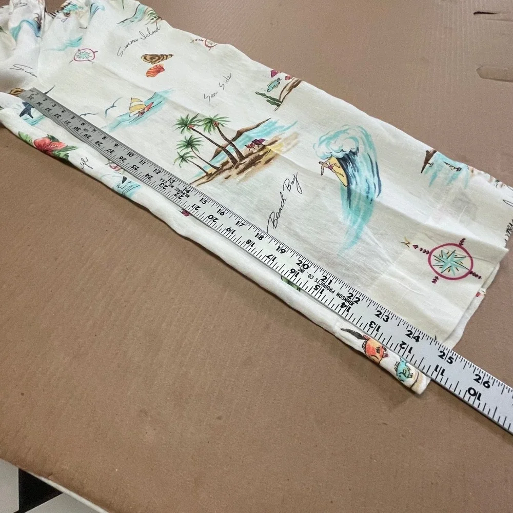 Vintage Hot Cotton Marc Ware Womens S Beach Island Surf Print White Linen Pant - Picture 12 of 14
